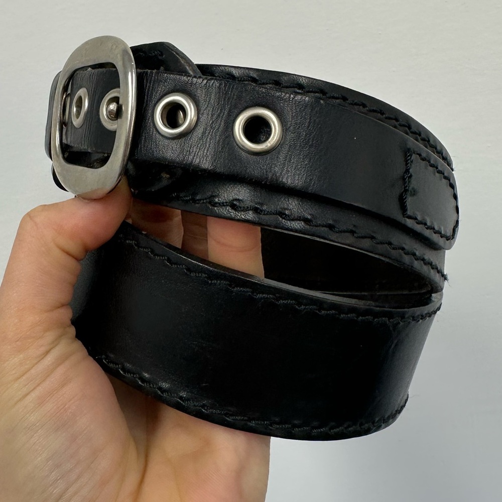 ⛔️SOLD⛔️Losco Of Paris Vintage Black Leather Belt Silver Tone Hardware Adjus - Picture 6 of 14